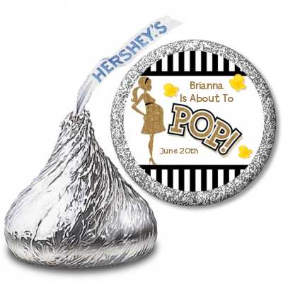  About To Pop Gold Glitter - Hershey Kiss Baby Shower Sticker Labels Option 1