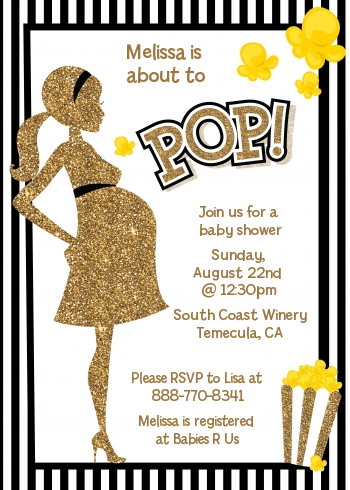  About To Pop Gold Glitter - Baby Shower Invitations Option 1