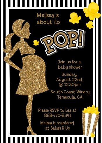  About To Pop Gold Glitter - Baby Shower Invitations Option 1