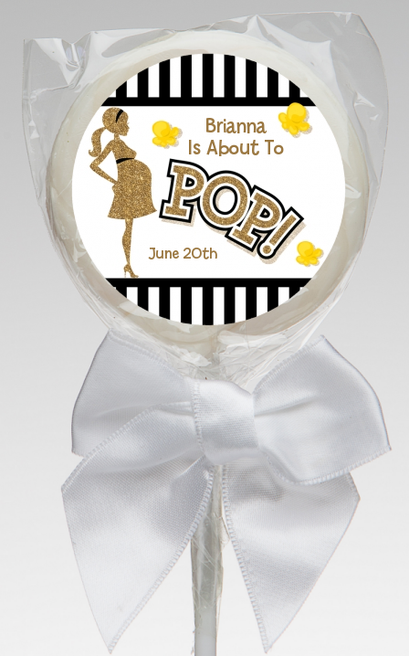  About To Pop Gold Glitter - Personalized Baby Shower Lollipop Favors Option 1