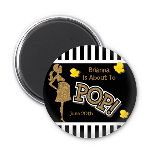  About To Pop Gold Glitter - Personalized Baby Shower Magnet Favors Option 1