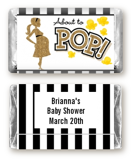  About To Pop Gold Glitter - Personalized Baby Shower Mini Candy Bar Wrappers Option 1