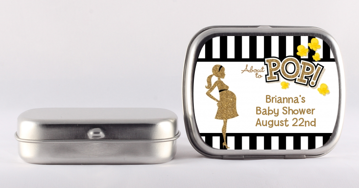  About To Pop Gold Glitter - Personalized Baby Shower Mint Tins Option 1