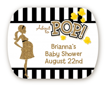  About To Pop Gold Glitter - Personalized Baby Shower Rounded Corner Stickers Option 1