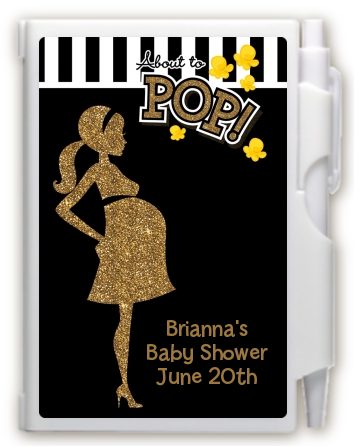  About To Pop Gold Glitter - Baby Shower Personalized Notebook Favor Option 1