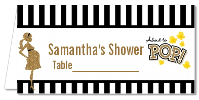  About To Pop Gold Glitter - Personalized Baby Shower Place Cards Option 1