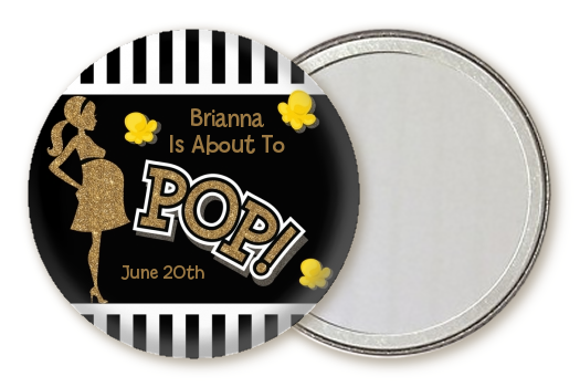  About To Pop Gold Glitter - Personalized Baby Shower Pocket Mirror Favors Option 1