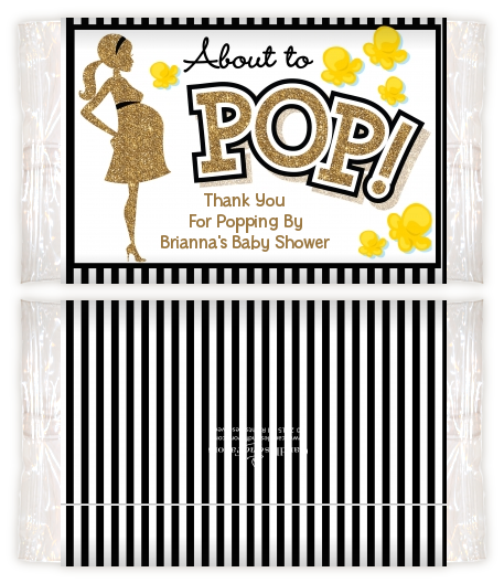  About To Pop Gold Glitter - Personalized Popcorn Wrapper Baby Shower Favors Option 1