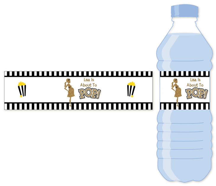  About To Pop Gold Glitter - Personalized Baby Shower Water Bottle Labels Option 1