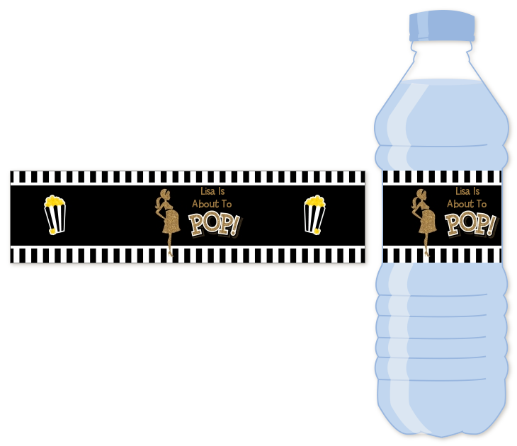  About To Pop Gold Glitter - Personalized Baby Shower Water Bottle Labels Option 1
