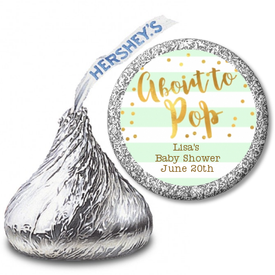  About To Pop Gold - Hershey Kiss Baby Shower Sticker Labels Option 1