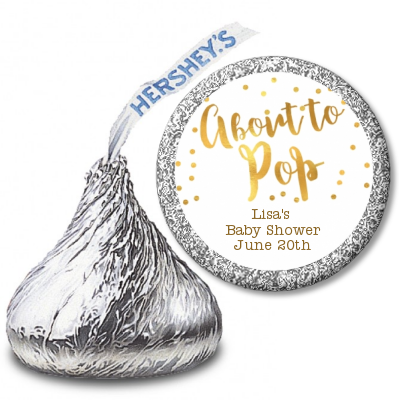  About To Pop Gold - Hershey Kiss Baby Shower Sticker Labels Option 1