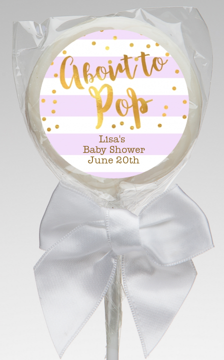  About To Pop Gold - Personalized Baby Shower Lollipop Favors Option 1