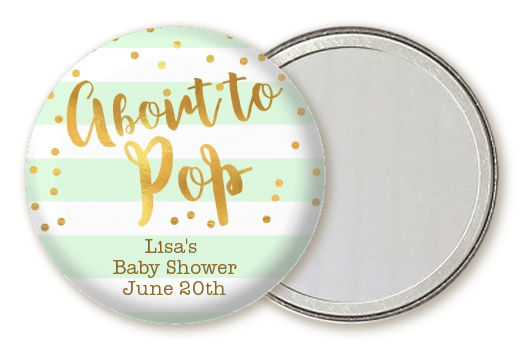  About To Pop Gold - Personalized Baby Shower Pocket Mirror Favors Option 1