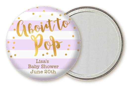  About To Pop Gold - Personalized Baby Shower Pocket Mirror Favors Option 1