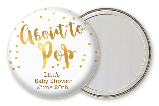  About To Pop Gold - Personalized Baby Shower Pocket Mirror Favors Option 1