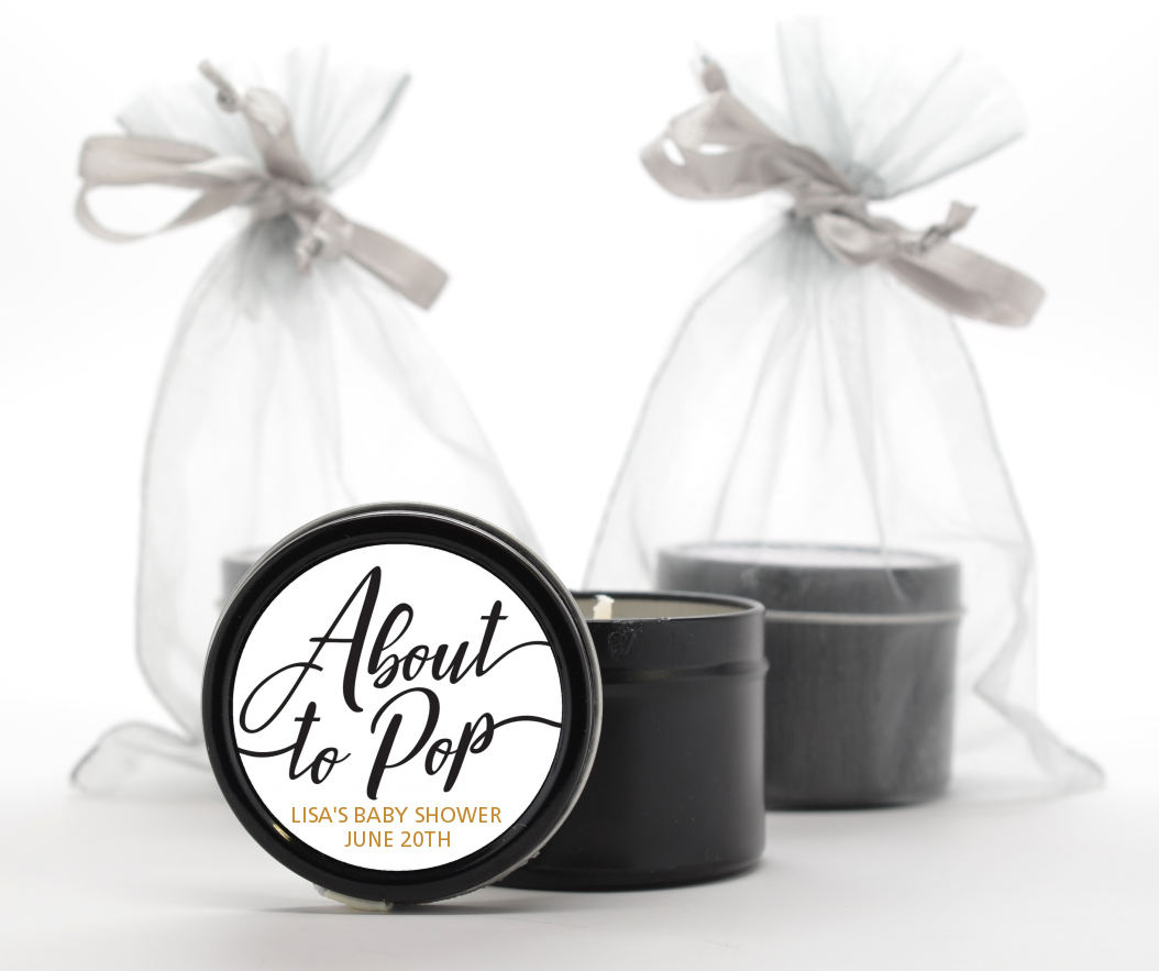  About To Pop Metallic - Baby Shower Black Candle Tin Favors Option 1