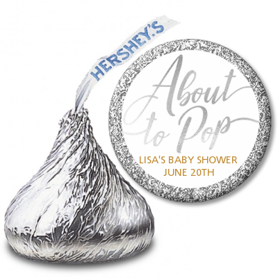  About To Pop Metallic - Hershey Kiss Baby Shower Sticker Labels Option 1