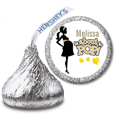 About To Pop Mommy Gold - Hershey Kiss Baby Shower Sticker Labels
