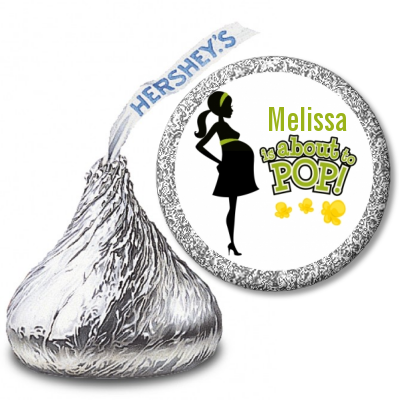 About To Pop Mommy Green - Hershey Kiss Baby Shower Sticker Labels