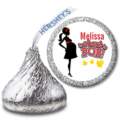 About To Pop Mommy Red - Hershey Kiss Baby Shower Sticker Labels