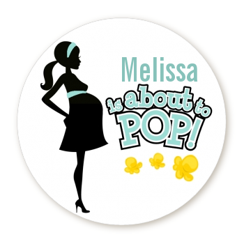 About To Pop Mommy - Round Personalized Baby Shower Sticker Labels 