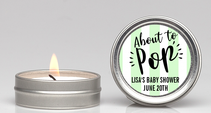  About To Pop Stripes - Baby Shower Candle Favors Option 1