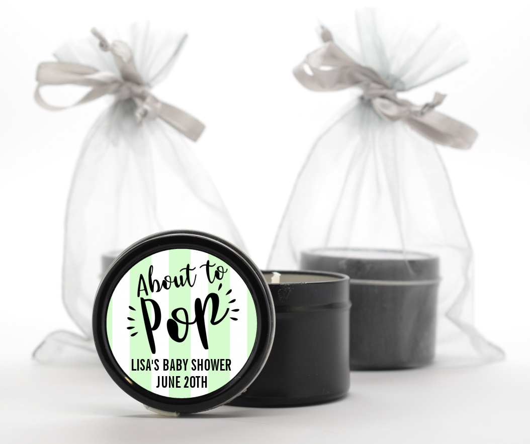  About To Pop Stripes - Baby Shower Black Candle Tin Favors Option 1
