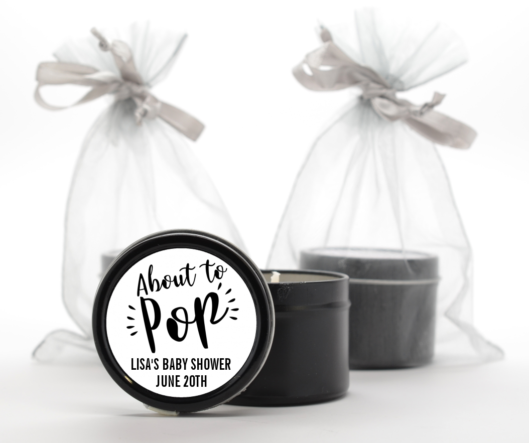  About To Pop Stripes - Baby Shower Black Candle Tin Favors Option 1