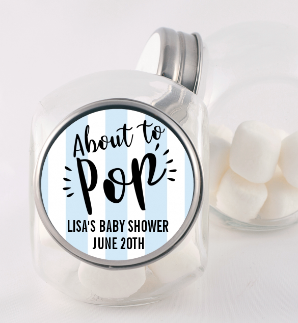  About To Pop Stripes - Personalized Baby Shower Candy Jar Option 1
