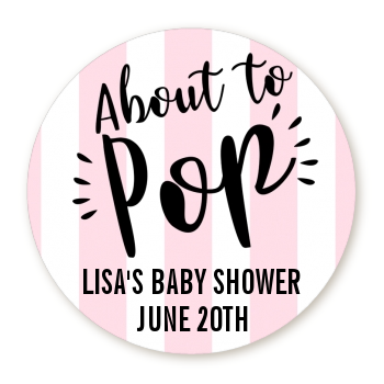  About To Pop Stripes - Round Personalized Baby Shower Sticker Labels Option 1