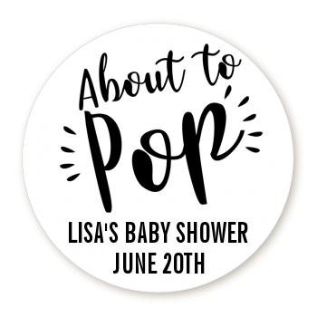  About To Pop Stripes - Round Personalized Baby Shower Sticker Labels Option 1