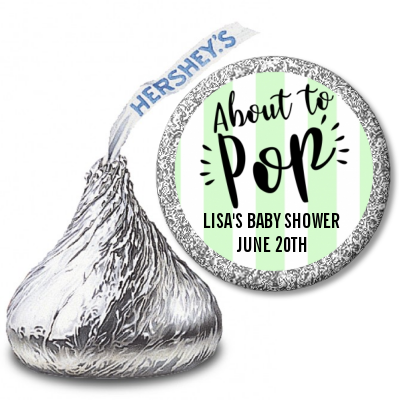  About To Pop Stripes - Hershey Kiss Baby Shower Sticker Labels Option 1