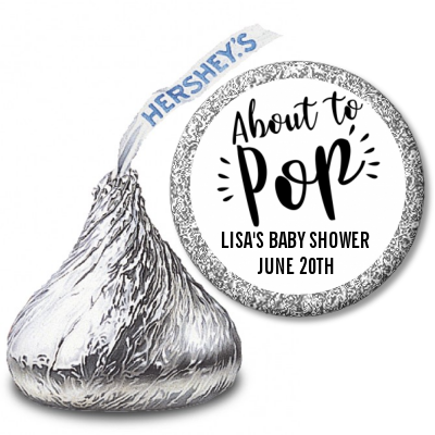  About To Pop Stripes - Hershey Kiss Baby Shower Sticker Labels Option 1