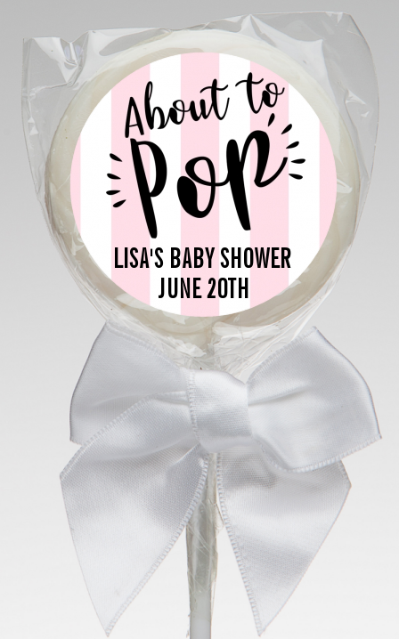  About To Pop Stripes - Personalized Baby Shower Lollipop Favors Option 1