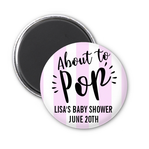  About To Pop Stripes - Personalized Baby Shower Magnet Favors Option 1