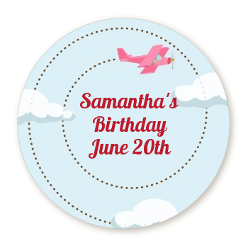  Airplane in the Clouds - Round Personalized Baby Shower Sticker Labels blue / orange