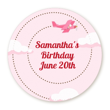  Airplane in the Clouds - Round Personalized Baby Shower Sticker Labels blue / orange