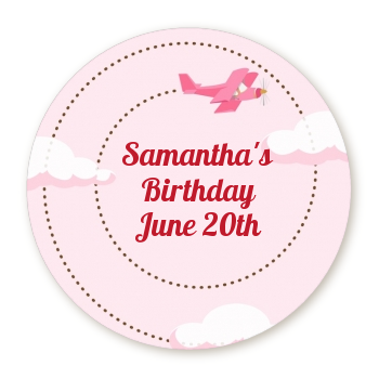  Airplane in the Clouds - Round Personalized Birthday Party Sticker Labels blue / orange