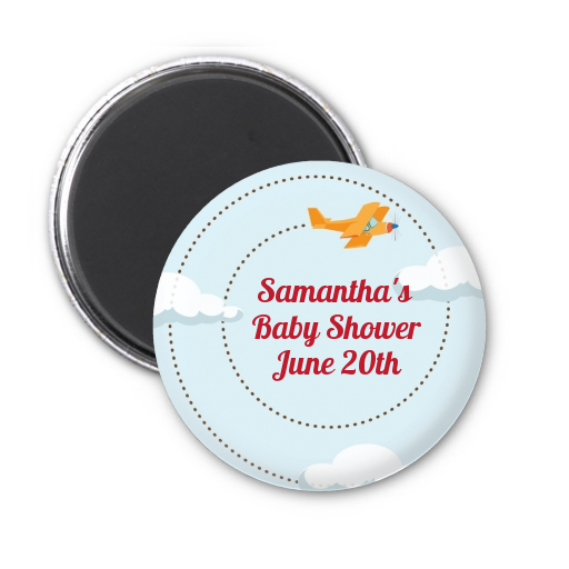  Airplane in the Clouds - Personalized Birthday Party Magnet Favors blue / orange