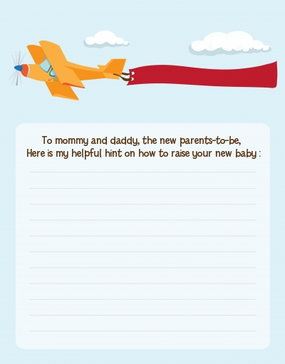Airplane in the Clouds - Baby Shower Notes of Advice