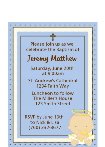  Angel Baby Boy Caucasian - Baptism / Christening Petite Invitations Baby Boy