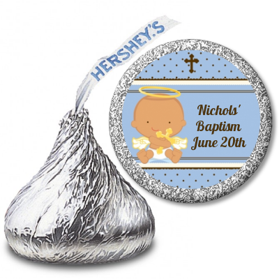 Angel Baby Boy Hispanic - Hershey Kiss Baptism / Christening Sticker Labels