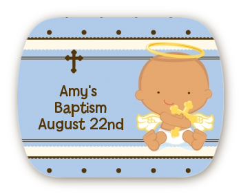 Angel Baby Boy Hispanic - Personalized Baptism / Christening Rounded Corner Stickers