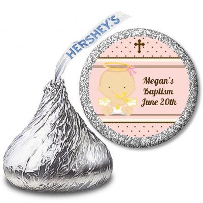 Angel Baby Girl Caucasian - Hershey Kiss Baptism / Christening Sticker Labels