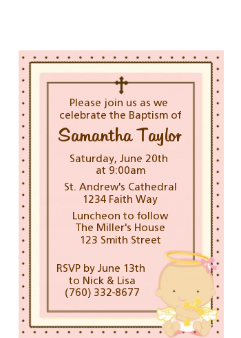 Angel Baby Girl Caucasian - Baptism / Christening Petite Invitations