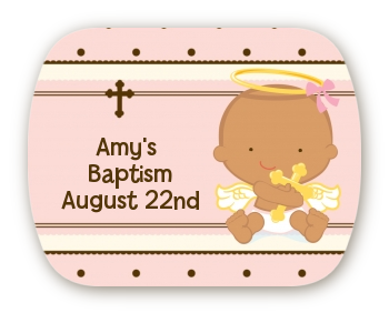 Angel Baby Girl Hispanic - Personalized Baptism / Christening Rounded Corner Stickers