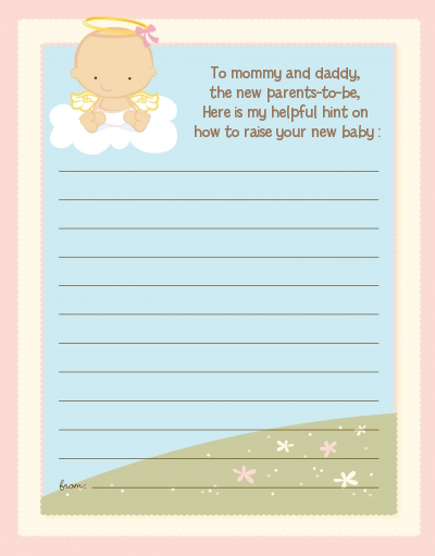 Angel in the Cloud Girl - Baby Shower Notes of Advice