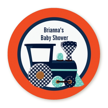  Animal Train - Round Personalized Baby Shower Sticker Labels Option 1