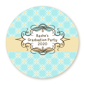  Aqua & Yellow - Round Personalized Graduation Party Sticker Labels 